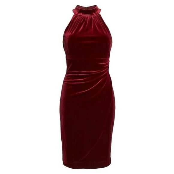 Vince Camuto Sheath Dress Velvet Halter Drape Wrap - Picture 3 of 8
